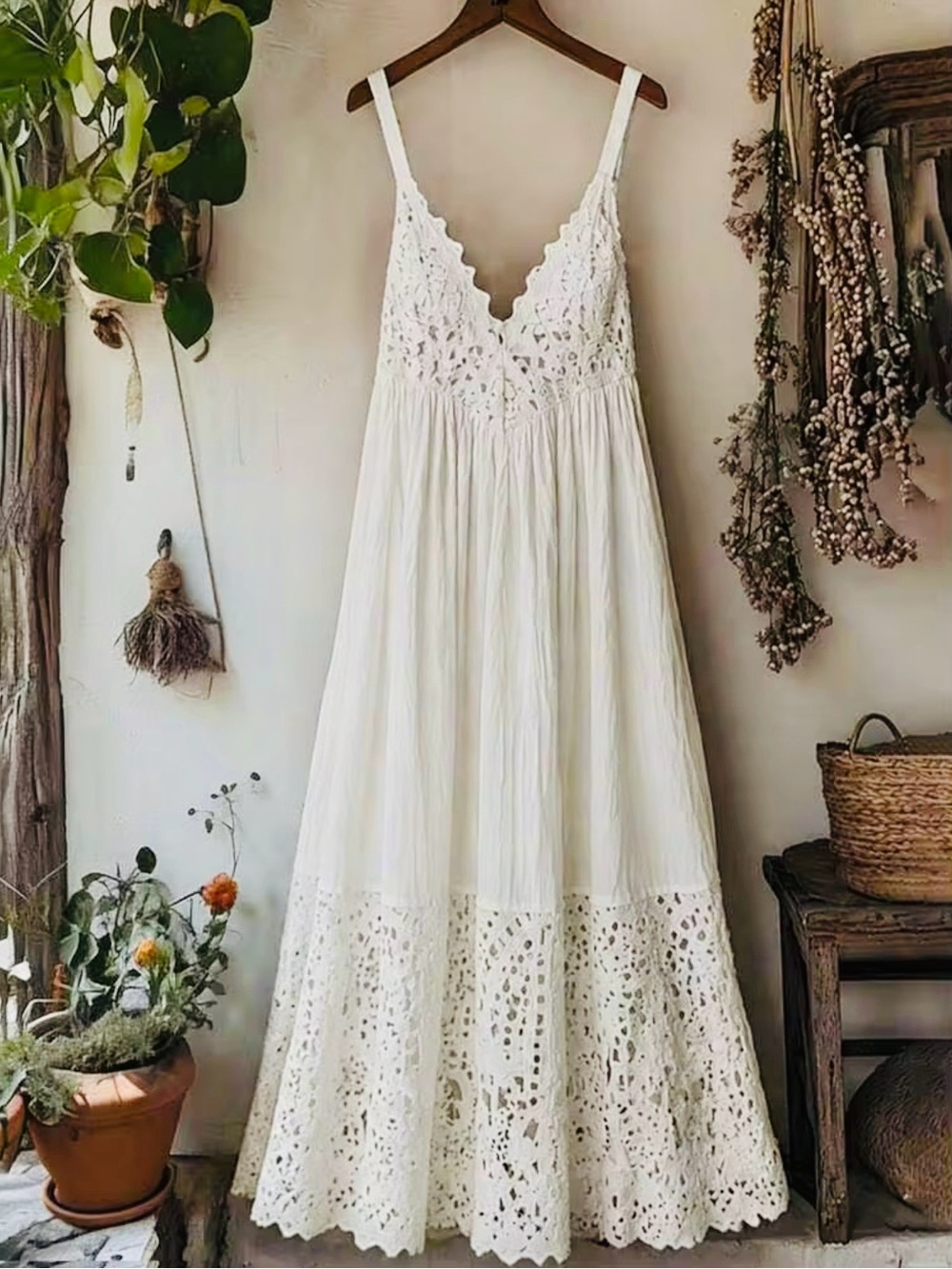 VINTAGE CROCHET WHITE MAXI SHIFT DRESS. - Picture 2 of 8